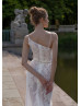 Asymmetrical Neck Ivory Lace Slit Wedding Dress